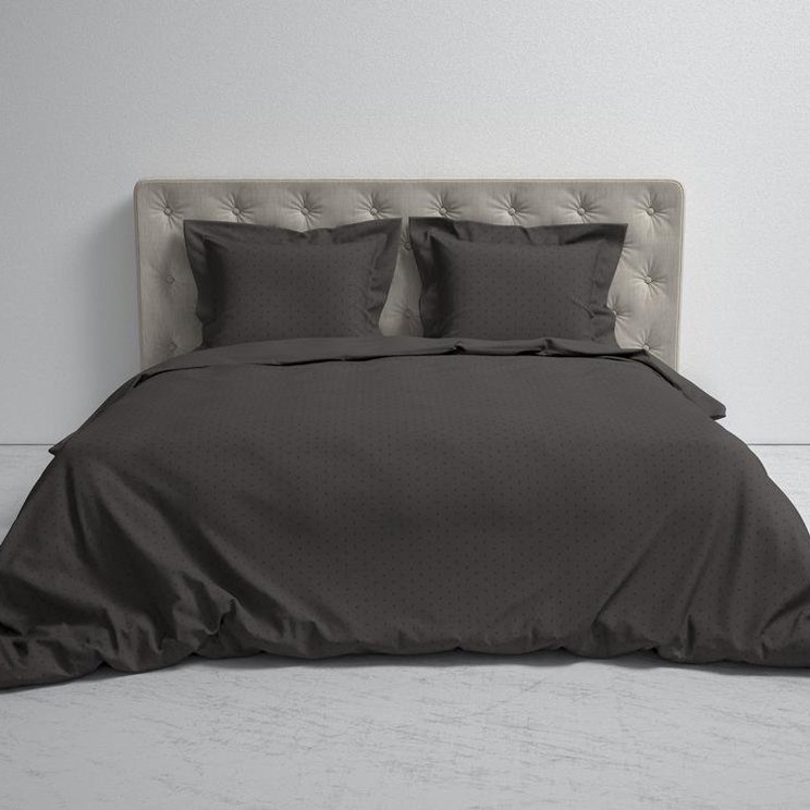 Dekbedovertrek Uni Stippen Blauw Grijs op bed helemaal