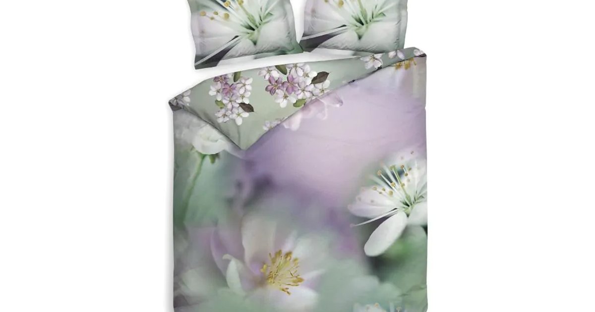 Witte en roze bloemen dekbedovertrek van ECO katoen-Twill